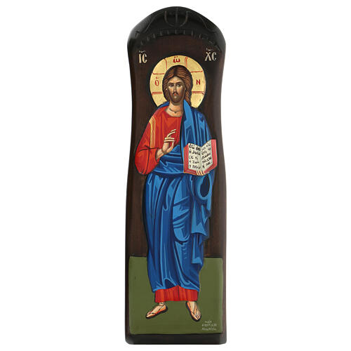 Greek hand-painted icon of Christ Pantocrator, gold leaf, 60x20 cm 1