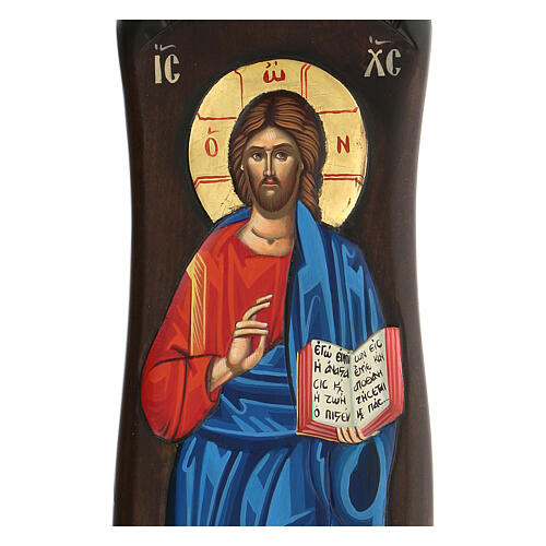 Greek hand-painted icon of Christ Pantocrator, gold leaf, 60x20 cm 2