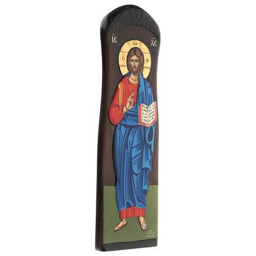 Icona dipinta mano foglia oro greca Cristo Pantocratore 60X20 cm 3