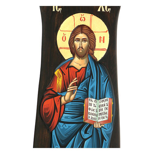 Mit Blattgold bemalte Ikone vom Christus Pantokrator dem Richter, 90 x 25 cm 2