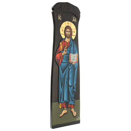 Mit Blattgold bemalte Ikone vom Christus Pantokrator dem Richter, 90 x 25 cm 3