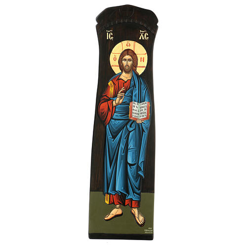Greek hand-painted icon of Christ Pantocrator, full-length, gold leaf, 90x25 cm 1