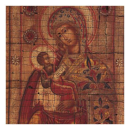 Ikona grecka serigrafowana antykowana Madonna z Chrystusem, 14x10 cm 2