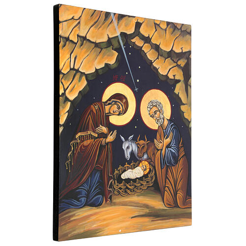 Natività icona dipinta a mano legno fondo oro 30x40 cm 3