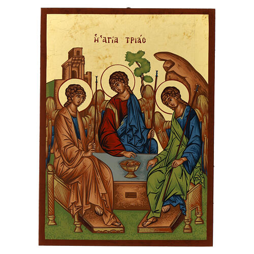 Byzantine screen-printed Greek icon Trinity by Rublev 24x18 cm 1