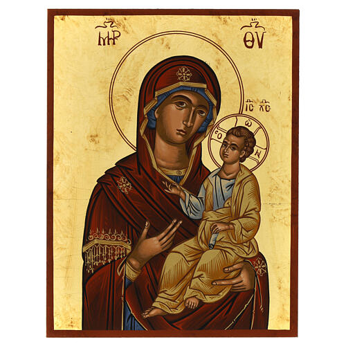 Greek silk screen icon of the Mother of Gof Hodegetria, 9.5x7 in 1