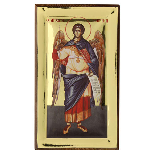 Ícone em serigrafia Anjo Gabriel Grécia 30x20 cm sobre fundo ouro brilhante 1