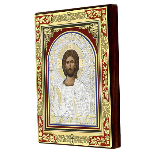 Ícone com riza de prata Cristo Pantocrator 24x18 cm Grécia 3