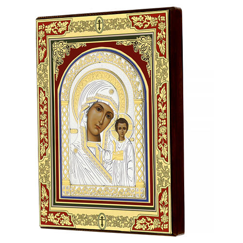 Icon of Our Lady of Kazan with silver riza, 10x7 in, Greece 3