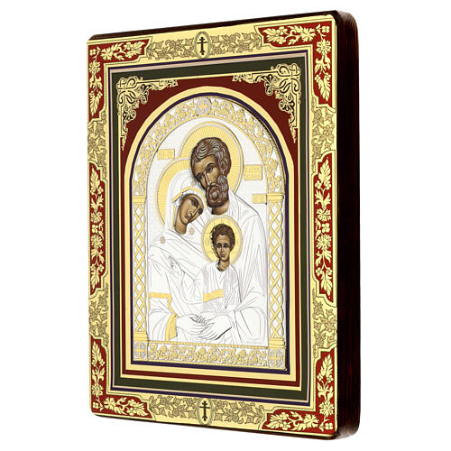Icon of the Holy Family with silver riza 28X22 cm Greece 3