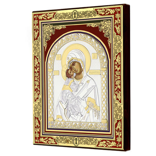 Icon of the Mother of God of Vladimir with silver riza, 11x8 in, Greece 3