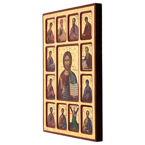 Greek icon of Christ Pantocrator and 12 Apostles, 16x12 in, screen-printed 3