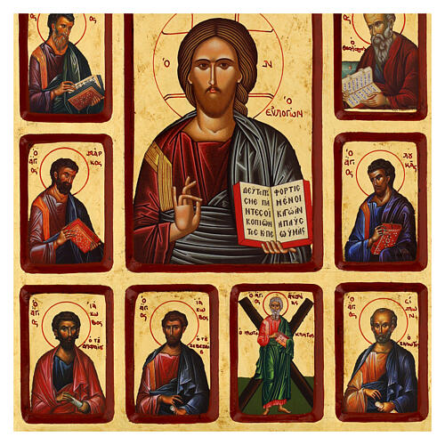 Greek icon of Christ Pantocrator and 12 Apostles, 16x12 in, screen-printed 5