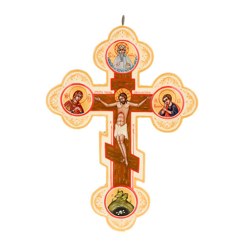 Bemalte Kreuz russische Ikone Elfenbein 1