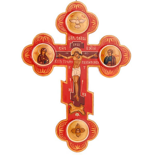 Trefoil cross Russian icon, red 1