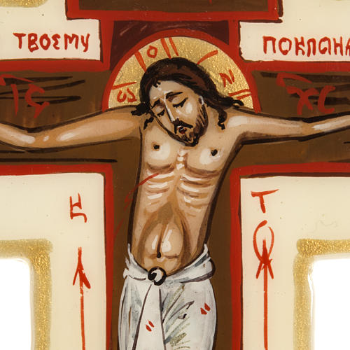 Krzyż ikona trójlistny kość słoniowa Mstiora 17x13 2