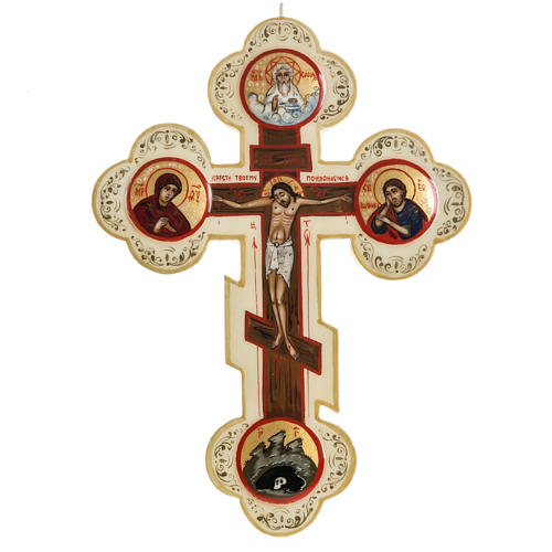 Ícone cruz em trevo russa cor de marfim Mstiora 17x13 cm 1