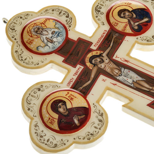 Ícone cruz em trevo russa cor de marfim Mstiora 17x13 cm 6