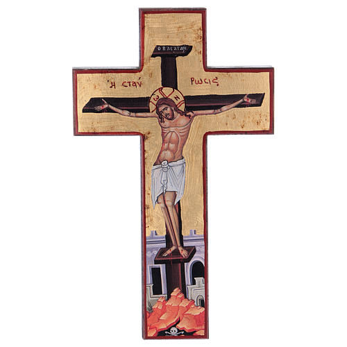Cross-shaped icon with print on wood, Greece 1