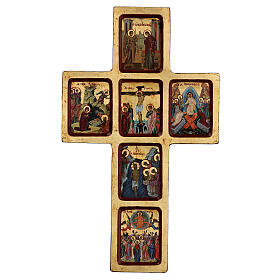 Cross icon with print of the Mysteries on wood, Greece 22x36cm