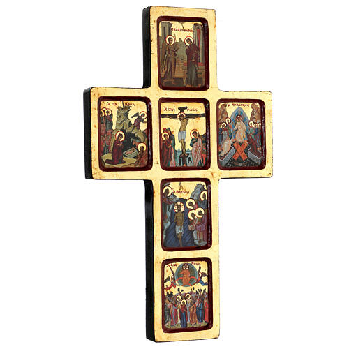 Krzyż Ikona Tajemnice nadruk na drewnie Grecja 22x36 3