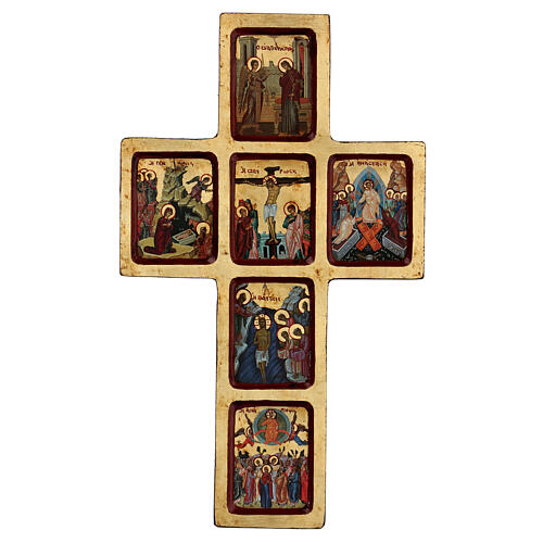 Cross icon with print of the Mysteries on wood, Greece 22x36cm 1