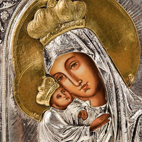 Icona Vergine di Poczajevsk argentata dorata 7