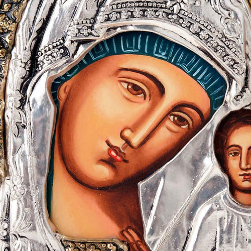 Icona Vergine di Kazan riza argentata dorata 7