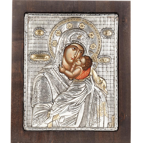 Icone Vierge à l'enfant avec riza en argent 950 1