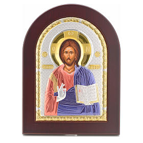 Icone argento e oro con riza: Icona serigrafata Cristo Libro Aperto argento