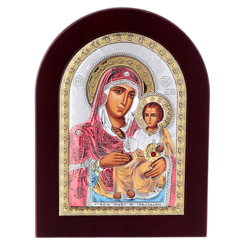 Ikone Jungfrau Maria Jerusalem Siebdruck Silber 1