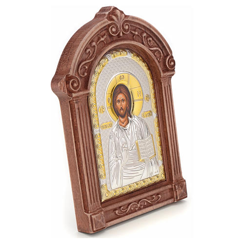 Ikone Christus mit Rahmen aus Holz Siebdruck Silber 2