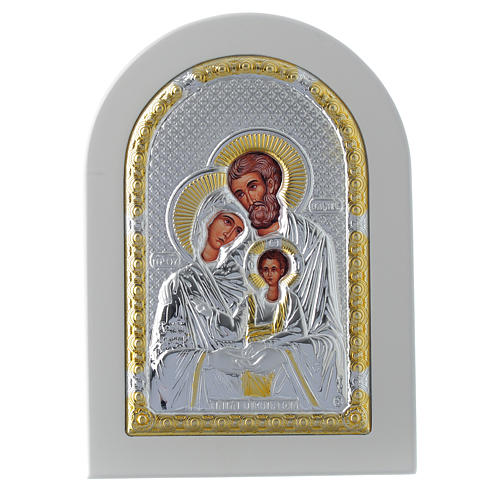 Ícone Sagrada Família 14x10 cm prata 925 detalhes dourados 1