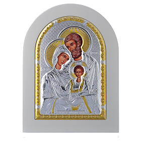 Icone argento e oro con riza: Icona Sacra Famiglia 18x14 cm argento 925 finiture dorate