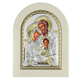 Icona Sacra Famiglia 18x14 cm argento 925 finiture dorate