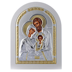 Icone argento e oro con riza: Icona Sacra Famiglia 24x18 cm argento 925 finiture dorate