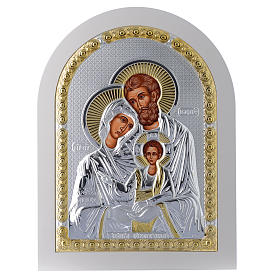 Icone argento e oro con riza: Icona Sacra Famiglia 30x25 cm argento 925 finiture dorate