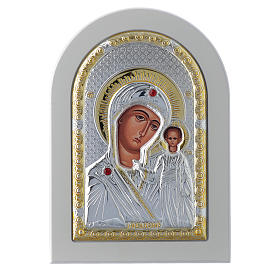 Icone argento e oro con riza: Icona Madonna di Kazan 14x10 cm argento 925 finiture dorate