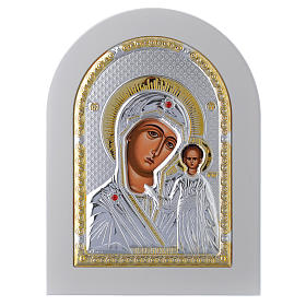 Icone argento e oro con riza: Icona Madonna di Kazan Famiglia 18x14 cm argento 925 finiture dorate