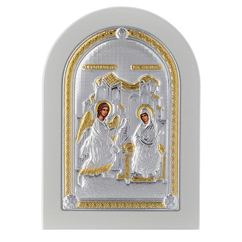 Icono plata Anunciación 14x10 cm detalles dorados 1