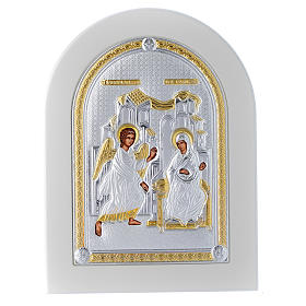 Icone argento e oro con riza: Icona argento 20x15 cm Annunciazione finiture dorate