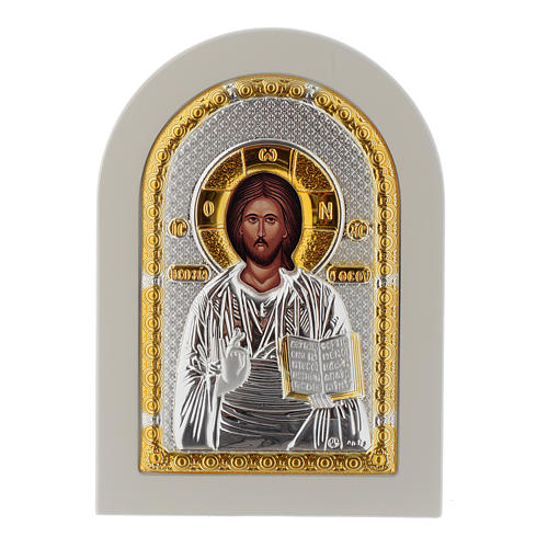 Christ Pantocrator icon in silver, silkscreen printing 14x10 cm 1