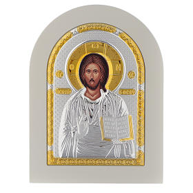 Icone argento e oro con riza: Icona Cristo Libro Aperto 20x14 argento 925 finiture dorate