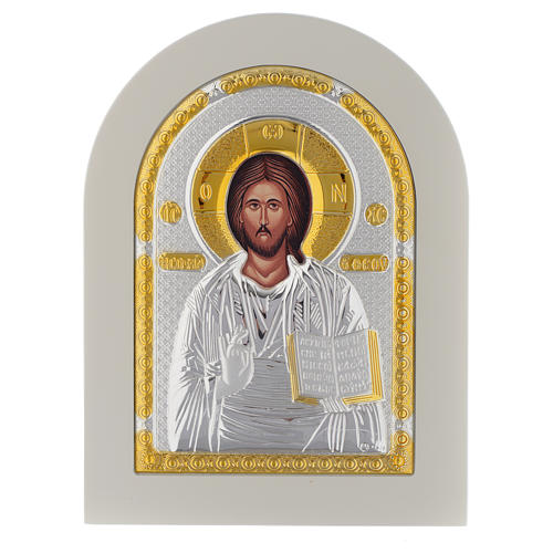 Christ Pantocrator icon in silver, silkscreen printing 21x15 cm 1