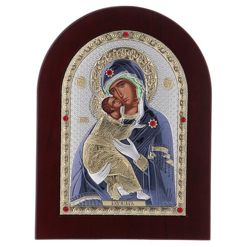 Icon Virgin of Vladimir in silver, silkscreen printing 20x15 cm 1