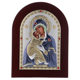 Icone argento e oro con riza: Icona serigrafata Madonna Vladimir argento 20x15 cm