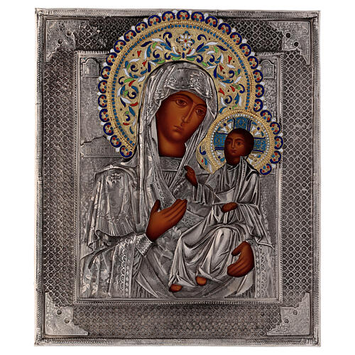 Icono esmaltado Virgen de Ivron pintado con riza Polonia 25x20 cm 1