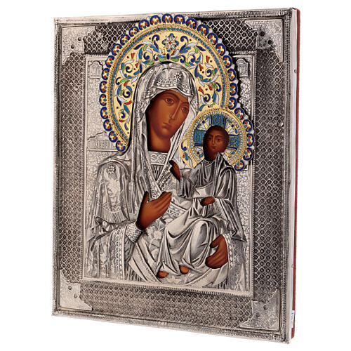 Icono esmaltado Virgen de Ivron pintado con riza Polonia 25x20 cm 3