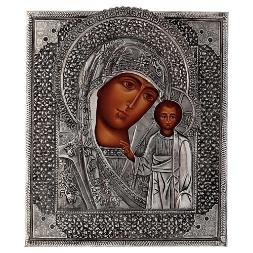 Polnische Ikone, Gottesmutter von Kazan, handgemalt, Riza, 30x25 cm 1