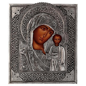 Icono Virgen de Kazan con riza pintado a mano 30x25 cm Polonia